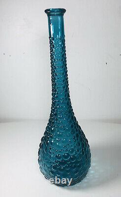 C1960 Genie Bottle Decanter Rare Petrol Blue Hobnail Italy Art Glass Emboli MCM