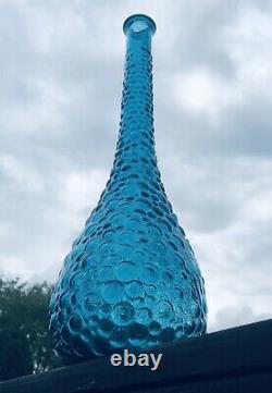 C1960 Genie Bottle Decanter Rare Petrol Blue Hobnail Italy Art Glass Emboli MCM