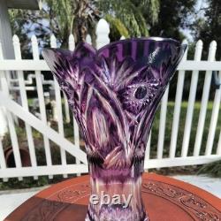 CAESAR CRYSTAL Masterwork Signed- Petr Kostinec- ELLA XLarge Violet Mantel Vase