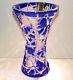 CAESAR CRYSTAL Vase Blue Hand Cut to Clear Overlay Czech Bohemian Cased Sklo
