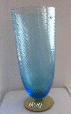CARLO MORETTI Rigadin Blue tall Murano Vase in Original Box NEW & RARE