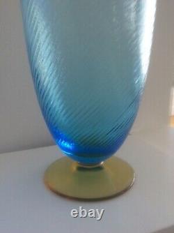 CARLO MORETTI Rigadin Blue tall Murano Vase in Original Box NEW & RARE