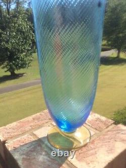 CARLO MORETTI Rigadin Blue tall Murano Vase in Original Box NEW & RARE