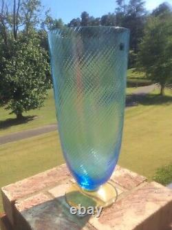 CARLO MORETTI Rigadin Blue tall Murano Vase in Original Box NEW & RARE