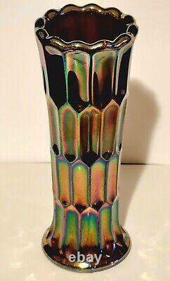 CARNIVAL GLASS BOND 6 BLUE VASE by BROCKWITZ GERMANY GREAT IRIDESCENCE & SHAPE