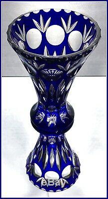 COBALT BLUE Trumpet-Shape Vase CUT TO CLEAR CRYSTAL Nachtmann BAMBERG Germany