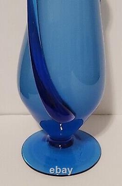 CRISTALLERIA BETTI FRATELLI EMPOLI MURANO Blue Case Footed Vase 16 1/4 T