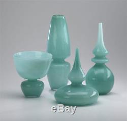 CYAN DESIGN, SET of 4 AQUA GLASS VASES, Stupa MID CENTURY MODERN New