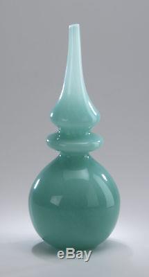 CYAN DESIGN, SET of 4 AQUA GLASS VASES, Stupa MID CENTURY MODERN New