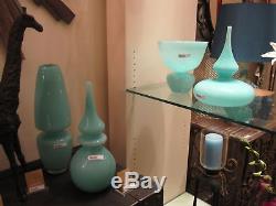 CYAN DESIGN, SET of 4 AQUA GLASS VASES, Stupa MID CENTURY MODERN New