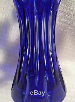 Caesar Bohemiae Sunset Vase Cobalt Blue Cut To Clear Crystal Czech Bohemian