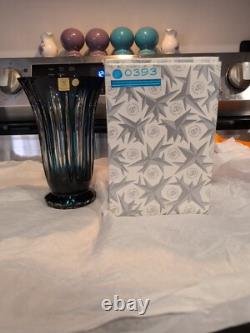 Caesar Crystal Bohemiae Czech Teal Azure Cut to Clear Lead Crystal Vase