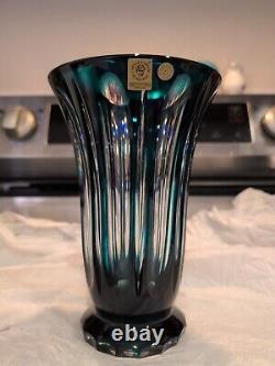 Caesar Crystal Bohemiae Czech Teal Azure Cut to Clear Lead Crystal Vase