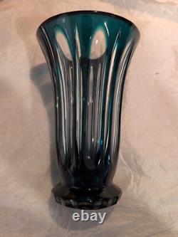 Caesar Crystal Bohemiae Czech Teal Azure Cut to Clear Lead Crystal Vase