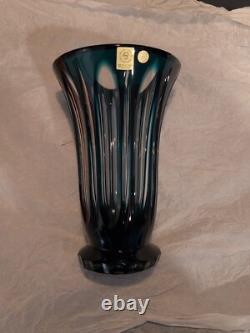 Caesar Crystal Bohemiae Czech Teal Azure Cut to Clear Lead Crystal Vase