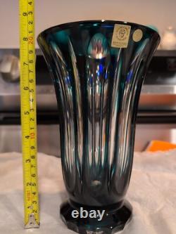 Caesar Crystal Bohemiae Czech Teal Azure Cut to Clear Lead Crystal Vase