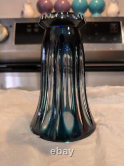 Caesar Crystal Bohemiae Czech Teal Azure Cut to Clear Lead Crystal Vase