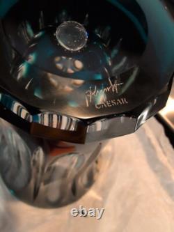 Caesar Crystal Bohemiae Czech Teal Azure Cut to Clear Lead Crystal Vase