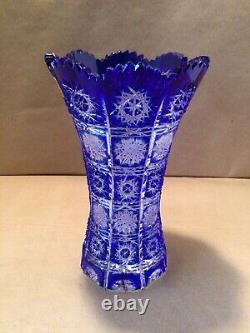 Caesar Crystal Bohemian Cobalt Blue Hand Cut To Clear 8 Vase Czech Republic