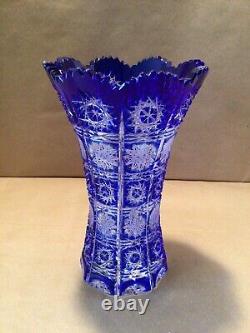 Caesar Crystal Bohemian Cobalt Blue Hand Cut To Clear 8 Vase Czech Republic