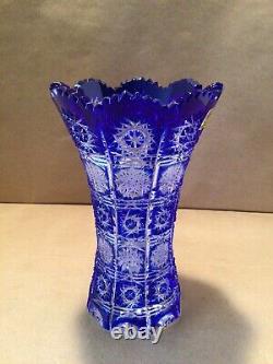 Caesar Crystal Bohemian Cobalt Blue Hand Cut To Clear 8 Vase Czech Republic