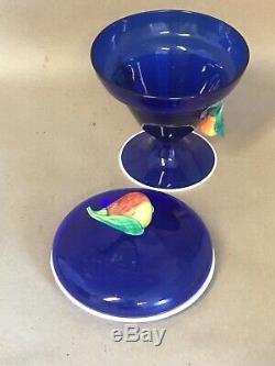 Carder Steuben Covered Vase Marmalade Jar Blue with Pears Fruit Embellishment