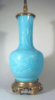 Carder Steuben TURQUOISE JADE ACB Etched Lamp Chrysanthemums