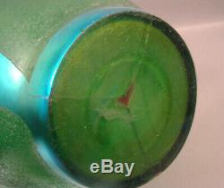 Carder/steuben Blue Aurene Acid Cut Back Green Poppy Vase (damage)