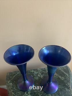 Carl Radke Phoenix Studios Glass 1984 Two Iridescent Blue. Tiffany Style