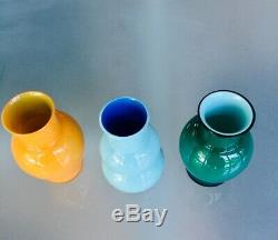 Carlo Moretti 3 Small Glass Vases Signed Made In Murano Italy