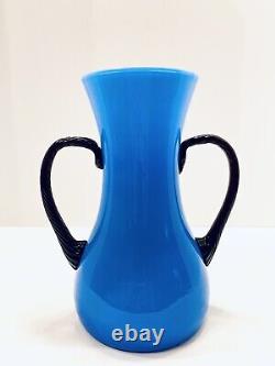 Carlo Moretti Empoli 9 Cased Turquoise Blue Italian Art Glass Vase, Near MINT