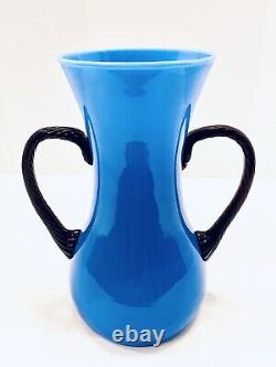 Carlo Moretti Empoli 9 Cased Turquoise Blue Italian Art Glass Vase, Near MINT