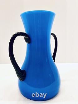 Carlo Moretti Empoli 9 Cased Turquoise Blue Italian Art Glass Vase, Near MINT