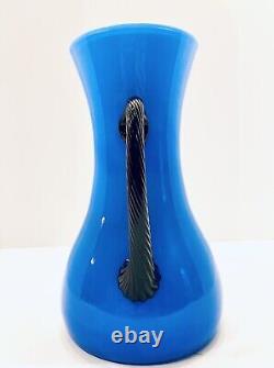 Carlo Moretti Empoli 9 Cased Turquoise Blue Italian Art Glass Vase, Near MINT