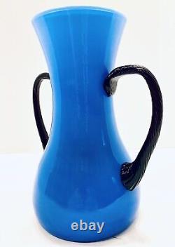 Carlo Moretti Empoli 9 Cased Turquoise Blue Italian Art Glass Vase, Near MINT