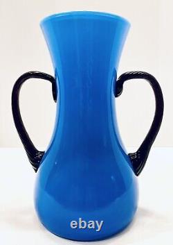 Carlo Moretti Empoli 9 Cased Turquoise Blue Italian Art Glass Vase, Near MINT