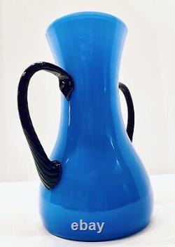 Carlo Moretti Empoli 9 Cased Turquoise Blue Italian Art Glass Vase, Near MINT