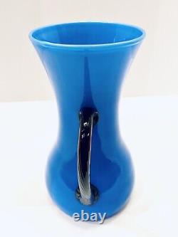 Carlo Moretti Empoli 9 Cased Turquoise Blue Italian Art Glass Vase, Near MINT