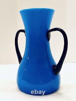 Carlo Moretti Empoli 9 Cased Turquoise Blue Italian Art Glass Vase, Near MINT