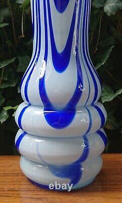 Carlo Moretti Murano Flower Vase Glass Vase Opaline Glass White Blue 60er Years