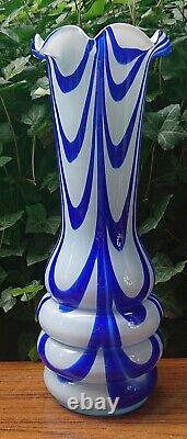 Carlo Moretti Murano Flower Vase Glass Vase Opaline Glass White Blue 60er Years