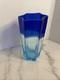 Carlo Moretti Signed Murano Art Glass Vase Blue Star Shaped