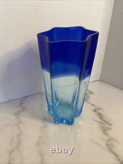 Carlo Moretti Signed Murano Art Glass Vase Blue Star Shaped