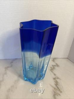 Carlo Moretti Signed Murano Art Glass Vase Blue Star Shaped