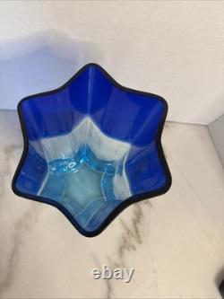 Carlo Moretti Signed Murano Art Glass Vase Blue Star Shaped