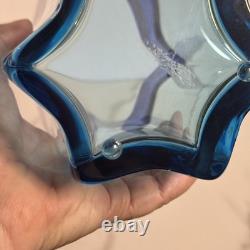 Carlo Moretti Signed Murano Art Glass Vase Blue Star Shaped