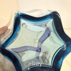 Carlo Moretti Signed Murano Art Glass Vase Blue Star Shaped