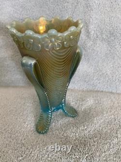 Carnival Glass Daisy and Drape Footed Vase Blue Opal