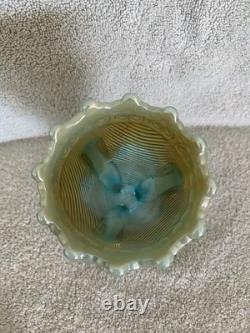 Carnival Glass Daisy and Drape Footed Vase Blue Opal