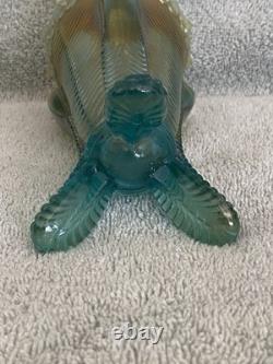 Carnival Glass Daisy and Drape Footed Vase Blue Opal